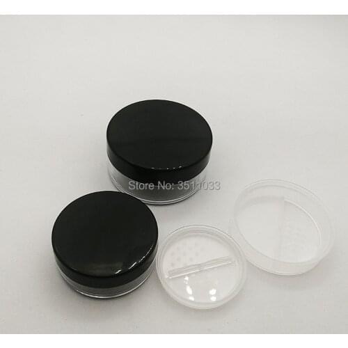 30/50pcs 10G 20G Transparent Empty Round Loose Powder Jar with Rotating Sifter Plastic Loose Powder Compact Black Cap DIY Women