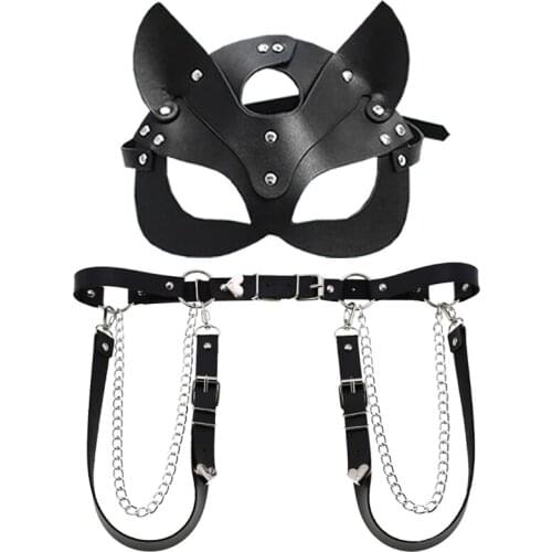 Mask and new design gothic punk chain heart shape double shoulder straps one belt men and women fashion sling