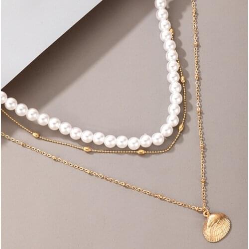 Luxury Pearl Stone Shell Pendant Necklace for Women Summer Star Heart Chain Choker Necklace Bohemian Jewelry Gift