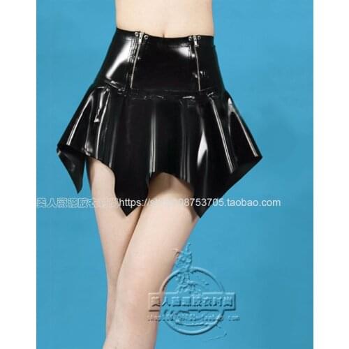 Sexy Womens Black Natural Latex Dress Rubber Skirt with Front Zip Plus Size Custom