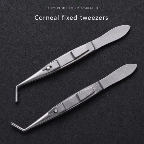 Shiqiang Ophthalmology Corneal Fixed Tweezers Ophthalmology Microscope 6x6 Needle Head Left Right Stainless Steel Tweezers
