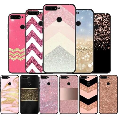 Gold Pink Glitter Print black Silicone Phone Case For Huawei honor 30 20 Pro 8 8X 9 10 20 Lite Mate 10 20 30 Lite Pro cover