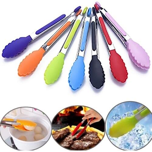 New Stainless Steel Silicone Outdoor Non-slip BBQ Clip Salad Clamp Cooking Food Tong Kitchen Accessories Kitchen Gadgets