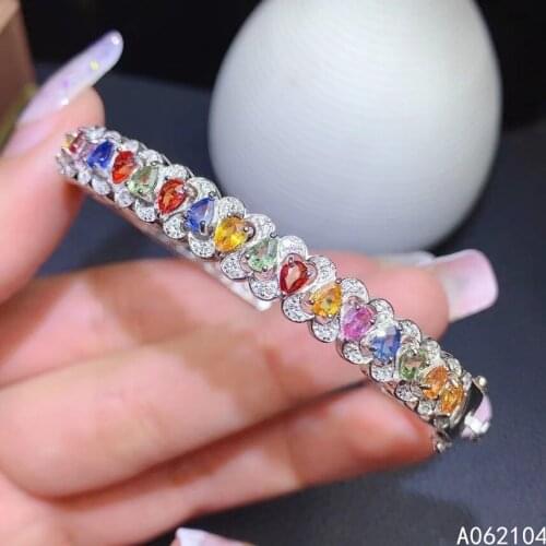 KJJEAXCMY fine jewelry 925 pure silver inlaid natural color sapphire Womens fresh exquisite new gem open Bracelet support detec