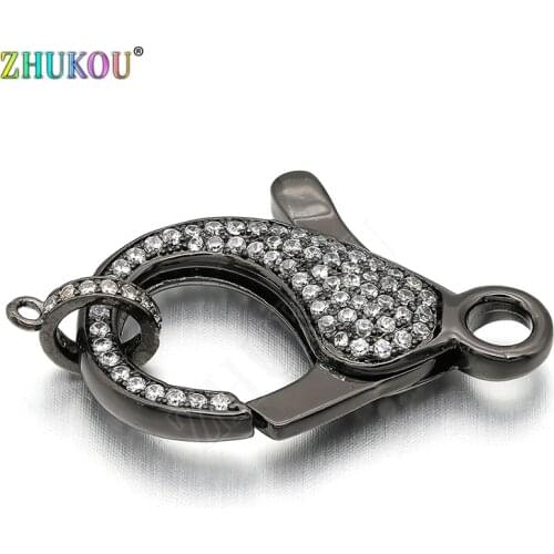 21*31mm Brass Cubic Zirconia Lobster Clasps Hooks for DIY Jewelry Findings Accessories, Mixed Color, Hole: 4mm, Model: VK57