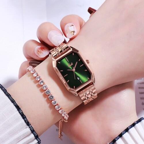 Watch Women Watches Top Brand Luxury Fashion Rectangular Small Green Watch Ladies Ultra-thin Waterproof Quartz Wristwatch Reloj