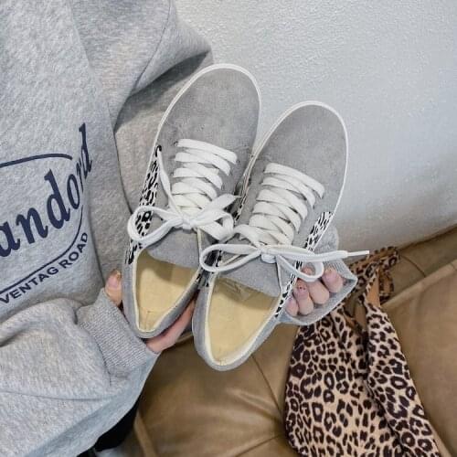 2021 Womens Sneakers Canvas Shoes Lace Up Casual Shoes Woman Flat Heels Fashion Leopard Breathable Shoes