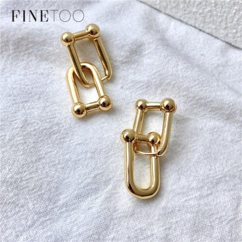 Punk Metal Thick Link U Shape Geometric Earrings for Women Fashion Brass Gold Color Chunky Huggie Earrings Statement Jewelry