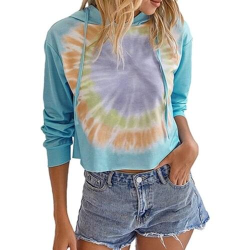 Women Long Sleeve Sweatshirts Fashion Tie Dye Hooded Sweatshirt Casual Crop Tops Pullovers Autumn Spring Clothing Female Top