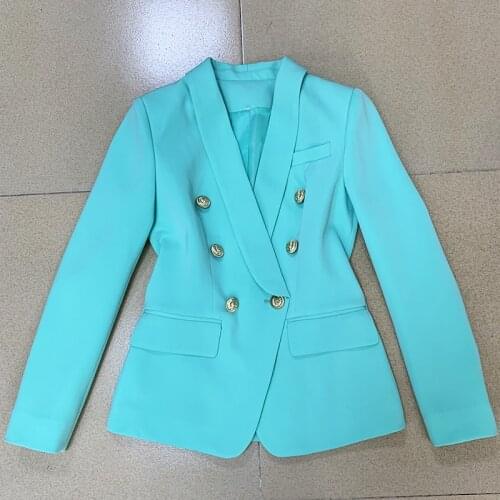 EXCELLENT QUALITY 2021 Newest Fashion Designer Women Blazer Double Breasted Lion Buttons Shawl Collar Blazer Jacket Mint Green