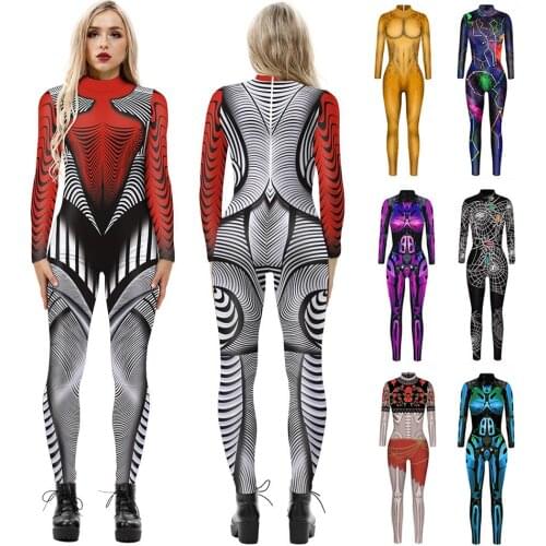 Women Long Sleeve Leopard Digital Print Jumpsuit Bodysuit Cosplay Party Costume It is suitable for Halloween, carnival, party
