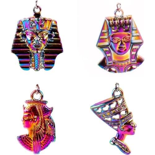 10pcs Rainbow Color Alloy Pyramid Ancient Egyptian Pharaoh Pendant Charms Necklace for Men Egyptian Revival Hip Hop Male