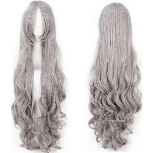100 cm Long Wavy silver grey beige white cosplay Wig Party Women 100cm curly blonde brown yellow red black Synthetic Hair wigs