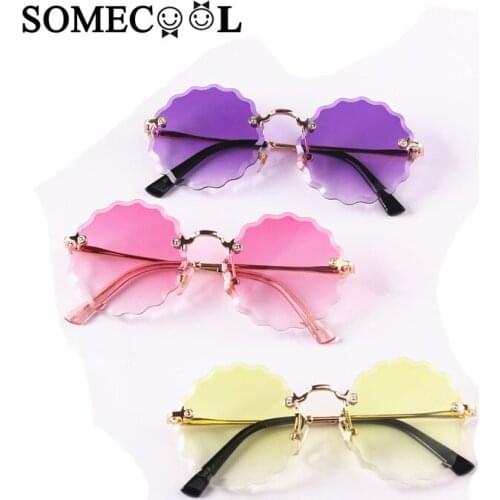 SomeCool 2019 Style 3-8y Kids Sunglasses Sunflower Rimless Cute Boy&girls Glasses Vintage Round Protect UV400 Child eyewear N617