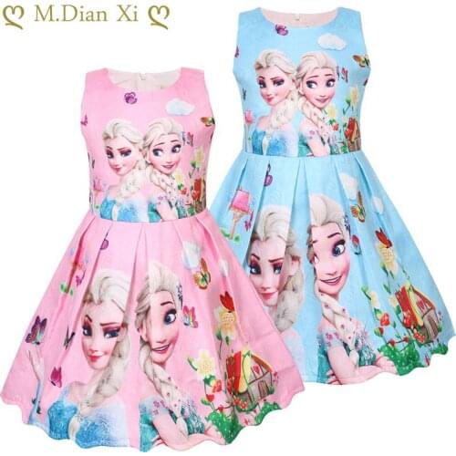 2020 Summer Girls Dress Butterfly Frozen Print Kids Dresses Baby Girls Princess Dress Party Clothes Sleeveless Birthday Dresses