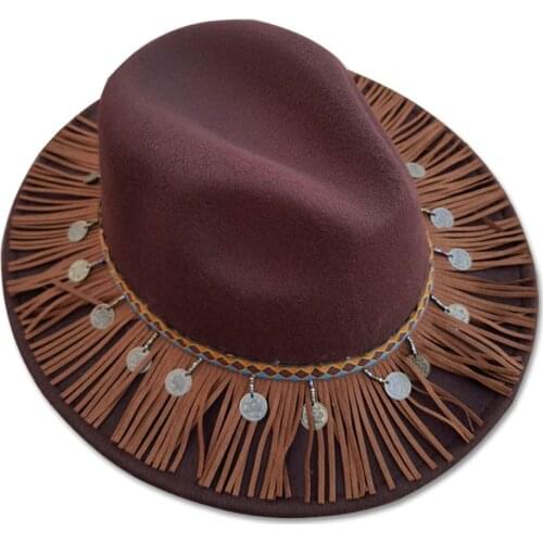 2021 Spring style Elegant Women artificial wool Hat Winter Autumn Wide Woman Panama Sombrero Cap for Party