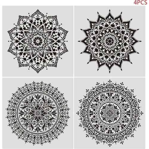4Pcs Vintage Flower Stencil Wall Painting DIY Drawing Template for Floor Tiles Funiture Decor