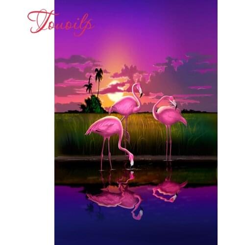 Touoilp 5D DIY Diamond Painting Sunset flamingo spuare&round Diamond Painting Cross Stitch Needlework Home Decorative