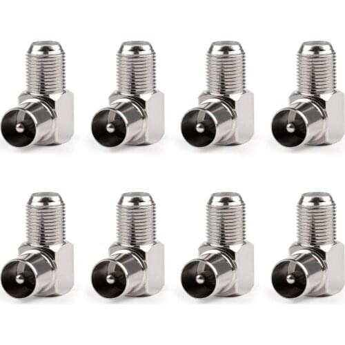 Artudatech 8Pcs F-Type Female to Male PAL RF Aerial TV Antenna Cable Plug Right Angle Adapter Jack Connector Parts