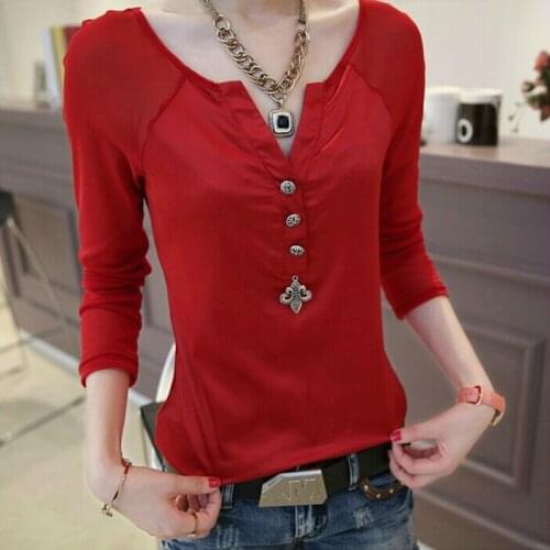 Womens Spring Summer Style Mesh Blouse Shirt Womens V-neck Button Long Sleeve Solid Color Elegant Korean Tops DD8486