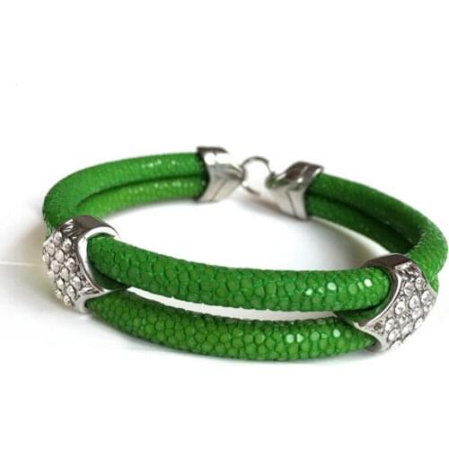 Beichong Fashion 5MM Green Thailand Stingray Leather Silver Stainless Steel Buckle Bracelet Bangle FIT Watch for Gift
