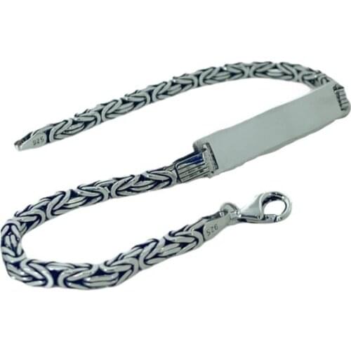 4 mm Square King Chain Name Written Imprint 925 Silver Bracelet