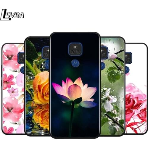 Beauty Floral Rose for Motorola G9 G8 G E7 E6 One Play Marco Hyper Fusion Stylus Power Edge Plus Black Phone Case