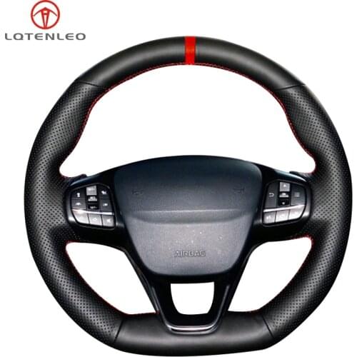 LQTENLEO Black Artificial Leather Steering Wheel Cover For Ford Focus ST-Line Fiesta ST-Line 2018-2019 Focus Fiesta ST 2018-2020