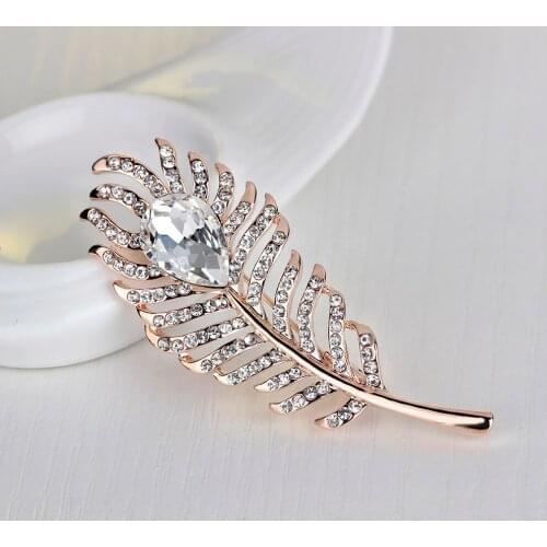 European Style Luxury Wedding Brooches For Women Leaf Shape Rhinestone Brooch Collar Pin for Scarf Corsage Fashion Jewelry