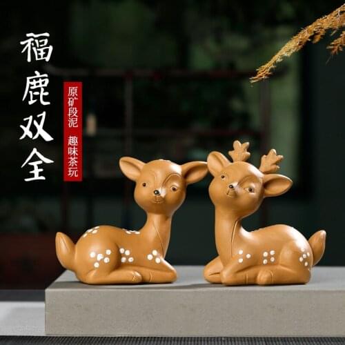 Purple sand tea play period of mud pure manual sika deer LuShuangQuan tea tea set pet furnishing articles tea to keep