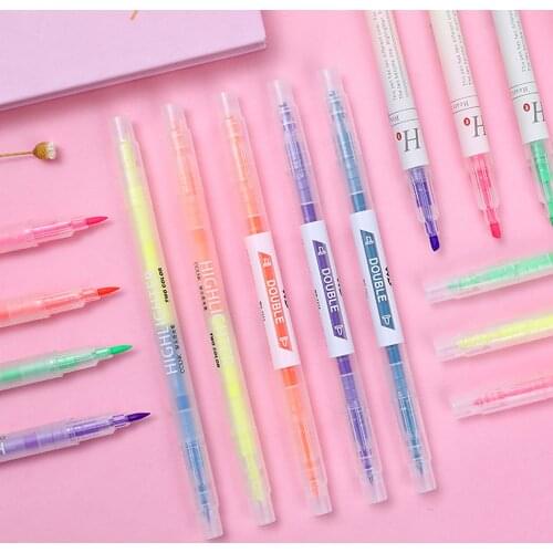 3/6pcs Double-Headed Fluorescent Pen Marker Cute Multi Color Brush Pens School Office Stationery Journal Diary Student Pen