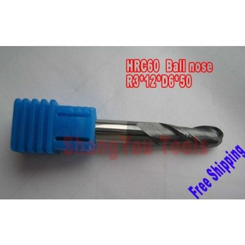 2pcs 6mm 2 Flutes Milling tools Milling cutter Ball nose End Mill CNC router bits hrc60 R3*12*D6*50