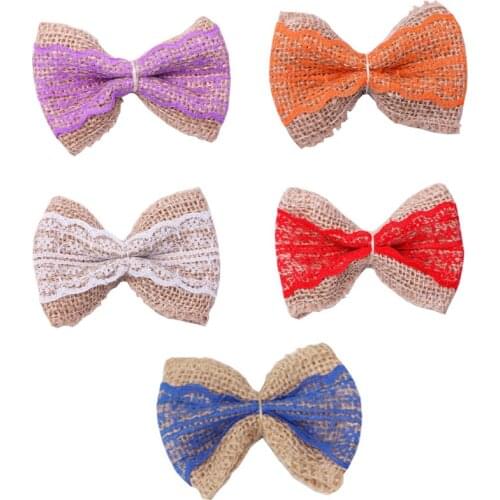 APRICOT 1pcs Natural Jute Twine Bow Tie with lace Wedding Birthday Party Gift Packing String Bowknot Wedding Decoration