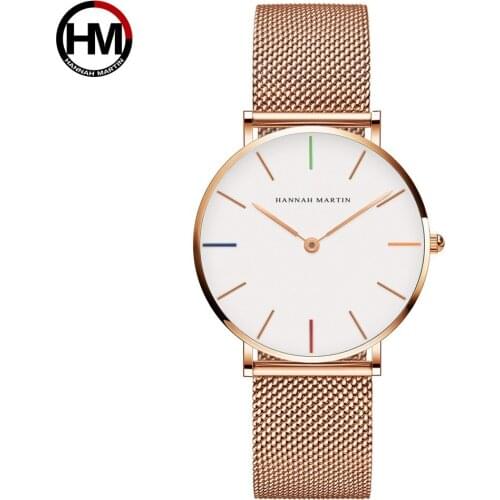 Hannah Martin Women Watch Women Japan Quartz Movement Steel Mesh Rose Gold Waterproof Ladies Clock relogio feminino reloj mujer