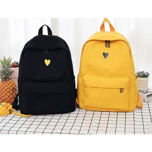Canvas Backpack Simple Love Decor Backpack for Girl School Travel Trip Shopping teenagers school backpack (Black)