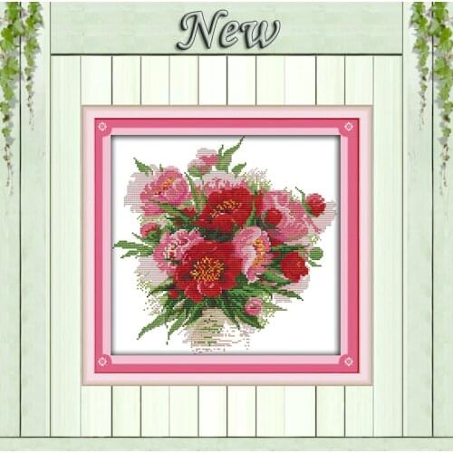 Bright flowers red blooming flower diy Painting Counted Print on canvas DMC 14CT 11CT Cross Stitch Needlework Kits Embroider Set