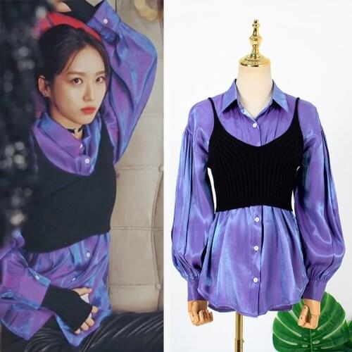 Korean Drama Penthouse Han Ji Hyun Same style Purple polarized loose shirt light ripe retro light sensitive silky sunscreen top