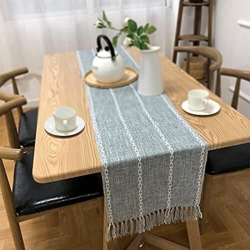 1Pcs Country Linen Tablecloth Handmade Tassel Edging Woven Embroidery Farmhouse Style Tablecloth Wedding Party Table Decoration