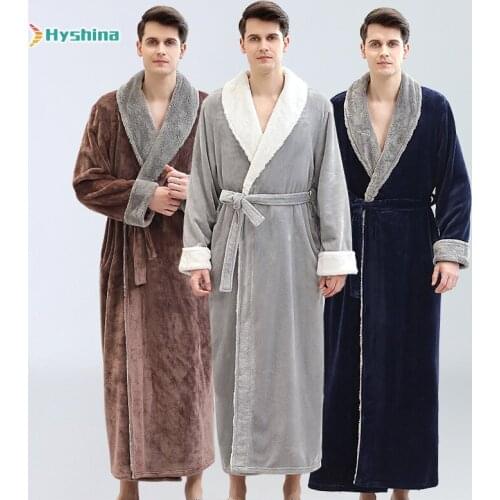 Mens Thickened Winter Flannel Couples Nightgown Coral Velvet Bathrobe Pajamas