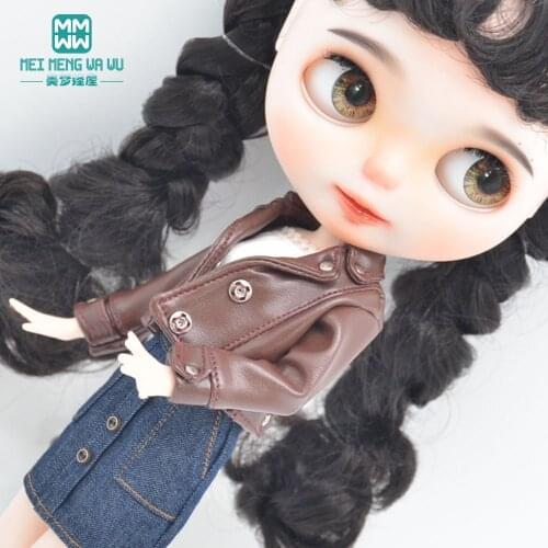 1pcs Blyth Doll Clothes Fashion leather clothing brown, silver, red, black for Blyth Azone OB23 OB24 1/6 doll accessories