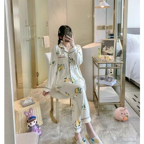 Chicnymph Autumn Pajamas For Women Cartoon Pyjama Femme Long Sleeve Sleepwear Turn-down Collar Pijama Mujer Homewear Sets