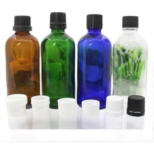 100ml green/blue/brown/clear glass bottle plastic lid tamper evidence child proof essential oil liquid essence skin packing
