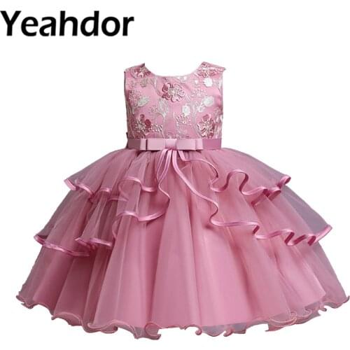 Flower Girls Dress Embroidery Kids Dresses for Girl Wedding Birthday Party First Communion Clothing Summer Princess Girls Dress