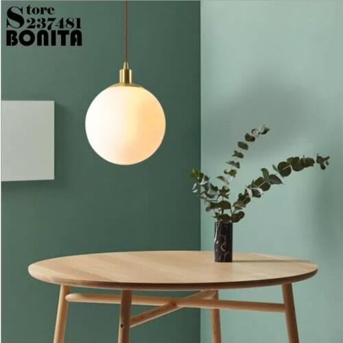 Brass globe cord pendant lamp Milky white glass ball pendant lighting round ball copper Pendant hanging lights dining room
