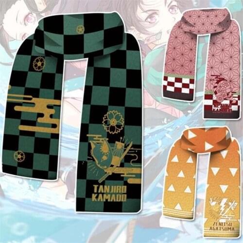 Anime Scarf Demon Slayer Kamado Nezuko Tanjirou Costume Fashion Accessories Christmas Winter Warm Scarf Gifts Cosplay Prop