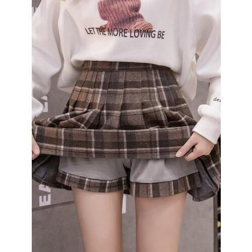 Woolen Plaid Pleated Skirt Short Skirt Irregular Skirt In WinterAutumn And Winter Womens 2020 New Style With Outer Wear