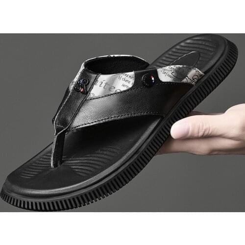 Mens Summer Flip Flops Genuine Leather Men Shoes Luxury Slippers Outdoor Beach Flip-flops Designer Slides Casual Shoes Sandals