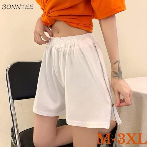 Shorts Women High-waist Solid Casual Sexy Exercise Zipper Summer XXXL Side-split Loose Streetwear All-match Fashion Ins Harajuku