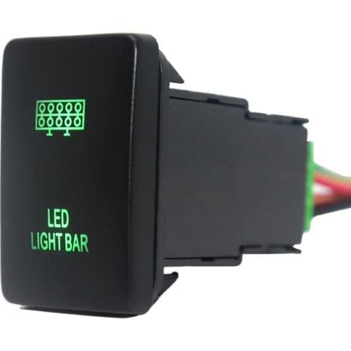 12V LED Light Bar Pushbutton Switch ON-Off Green LED Lights with Connector Wire For Toyota Rav4 Prado 150/200 Series Camry