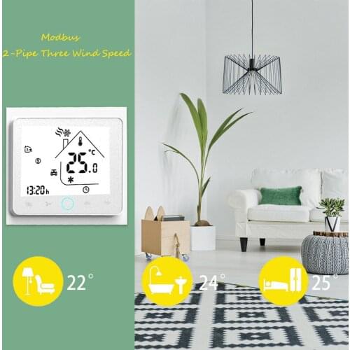 Thermostat Central Air Conditioner 2-Pipe Three Wind Speed Modbus BAC-002ALN LCD Touch Screen Home Room Temperature Controller